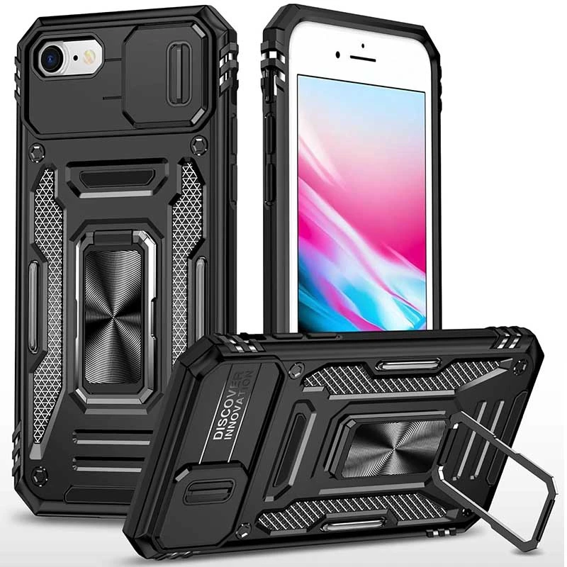 Ударопрочный чехол Camshield Army Ring для Apple iPhone 7 / 8 / SE (2020) (4.7"), Черный / Black, Силикон, купить оптом с доставкой