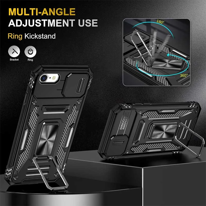 Ударопрочный чехол Camshield Army Ring для Apple iPhone 7 / 8 / SE (2020) (4.7"), Черный / Black 1, Силикон, купить оптом с доставкой
