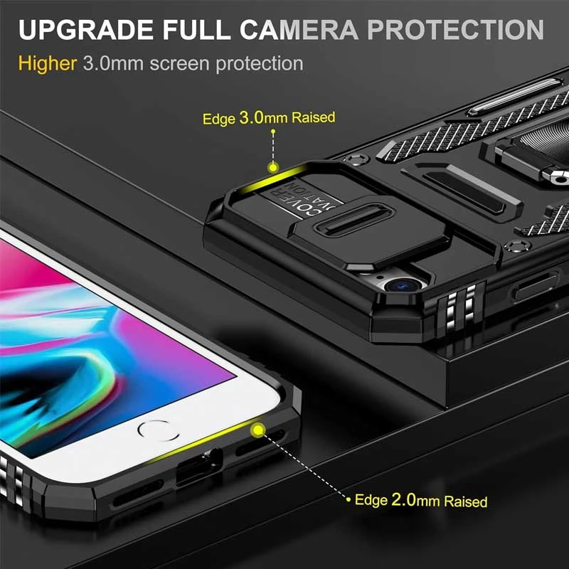 Ударопрочный чехол Camshield Army Ring для Apple iPhone 7 / 8 / SE (2020) (4.7"), Черный / Black 2, Силикон, купить оптом с доставкой