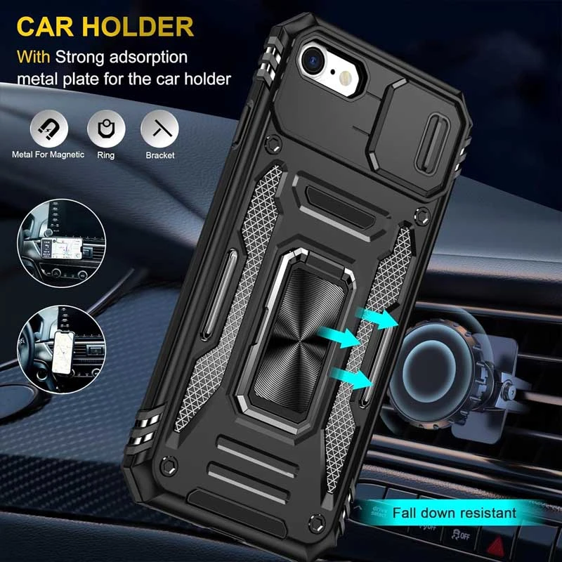 Ударопрочный чехол Camshield Army Ring для Apple iPhone 7 / 8 / SE (2020) (4.7"), Черный / Black 3, Силикон, купить оптом с доставкой