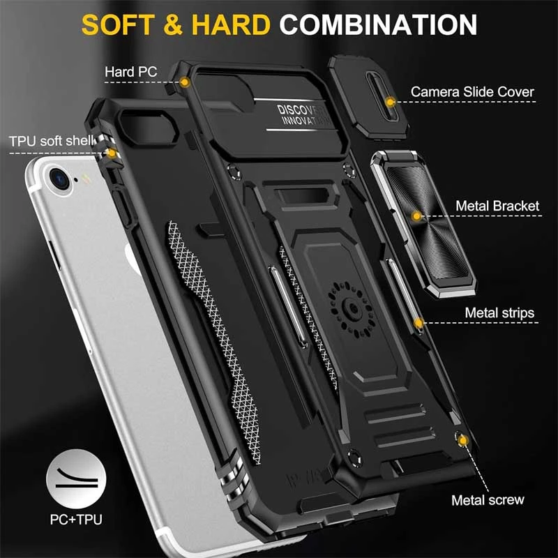 Ударопрочный чехол Camshield Army Ring для Apple iPhone 7 / 8 / SE (2020) (4.7"), Черный / Black 4, Силикон, купить оптом с доставкой