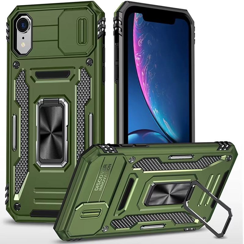 Противоударный чехол Camshield Army Ring для Apple iPhone XR (6.1) | Бронированый с кольцом-подставкой на картинке №1