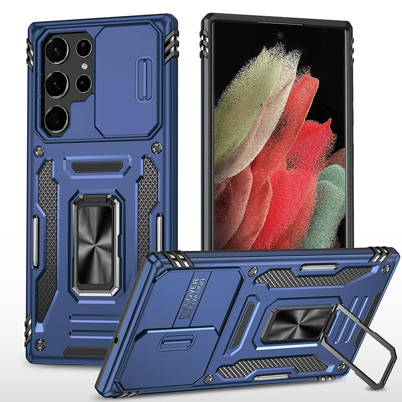 Ударопрочный чехол Camshield Army Ring для Samsung Galaxy S22 Ultra, Синий / Navy, Силикон, купить оптом с доставкой
