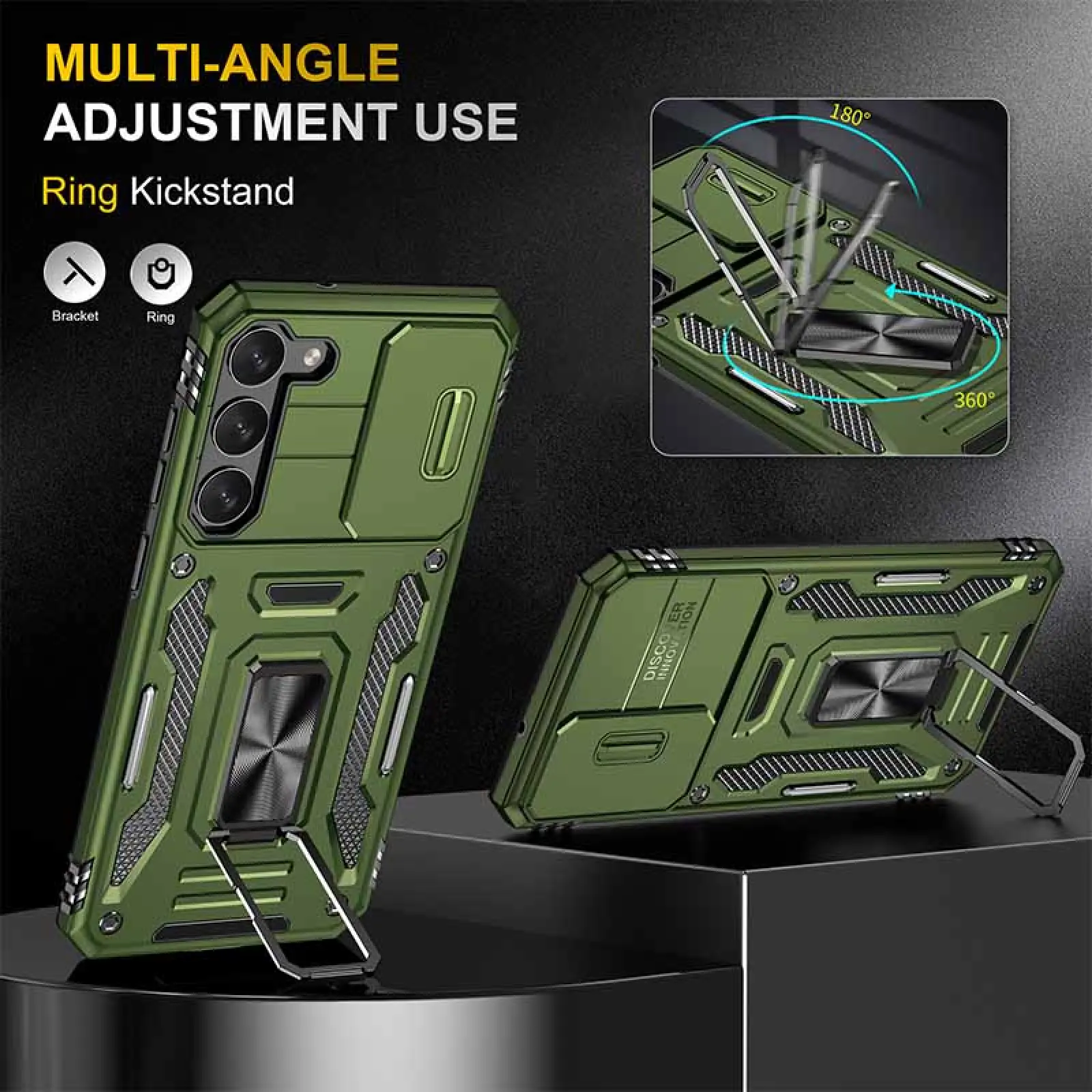 Ударостійкий чохол Camshield Army Ring для Samsung Galaxy S22+, Оливковий / Army Green 2, Силікон, купити оптом з доставкою