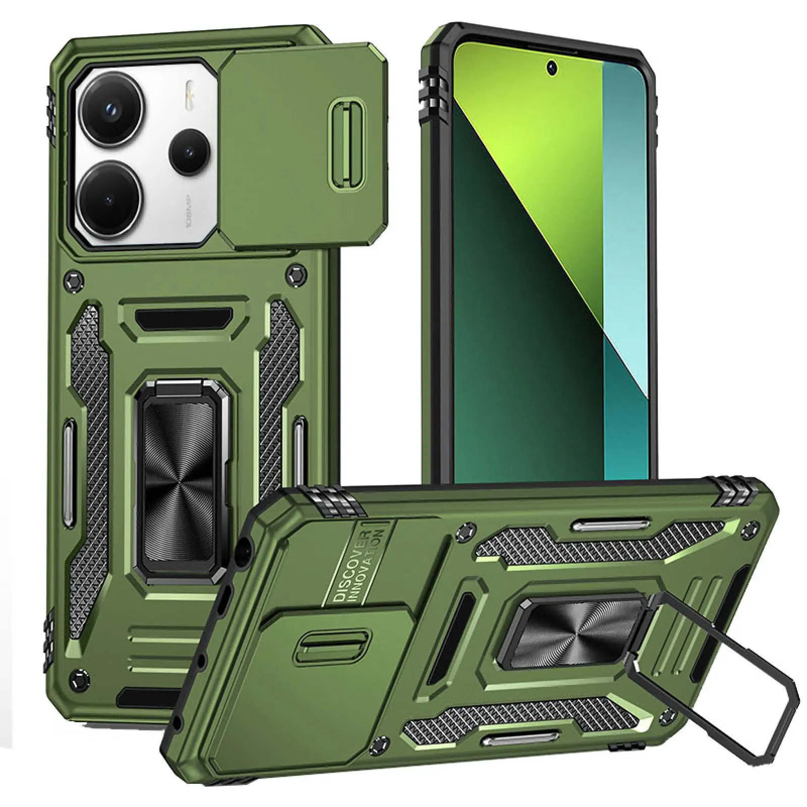 Ударопрочный чехол Camshield Army Ring для Xiaomi Redmi Note 14 4G (Int. version) / 14 5G, Оливковый / Army Green, Силикон, купить оптом с доставкой