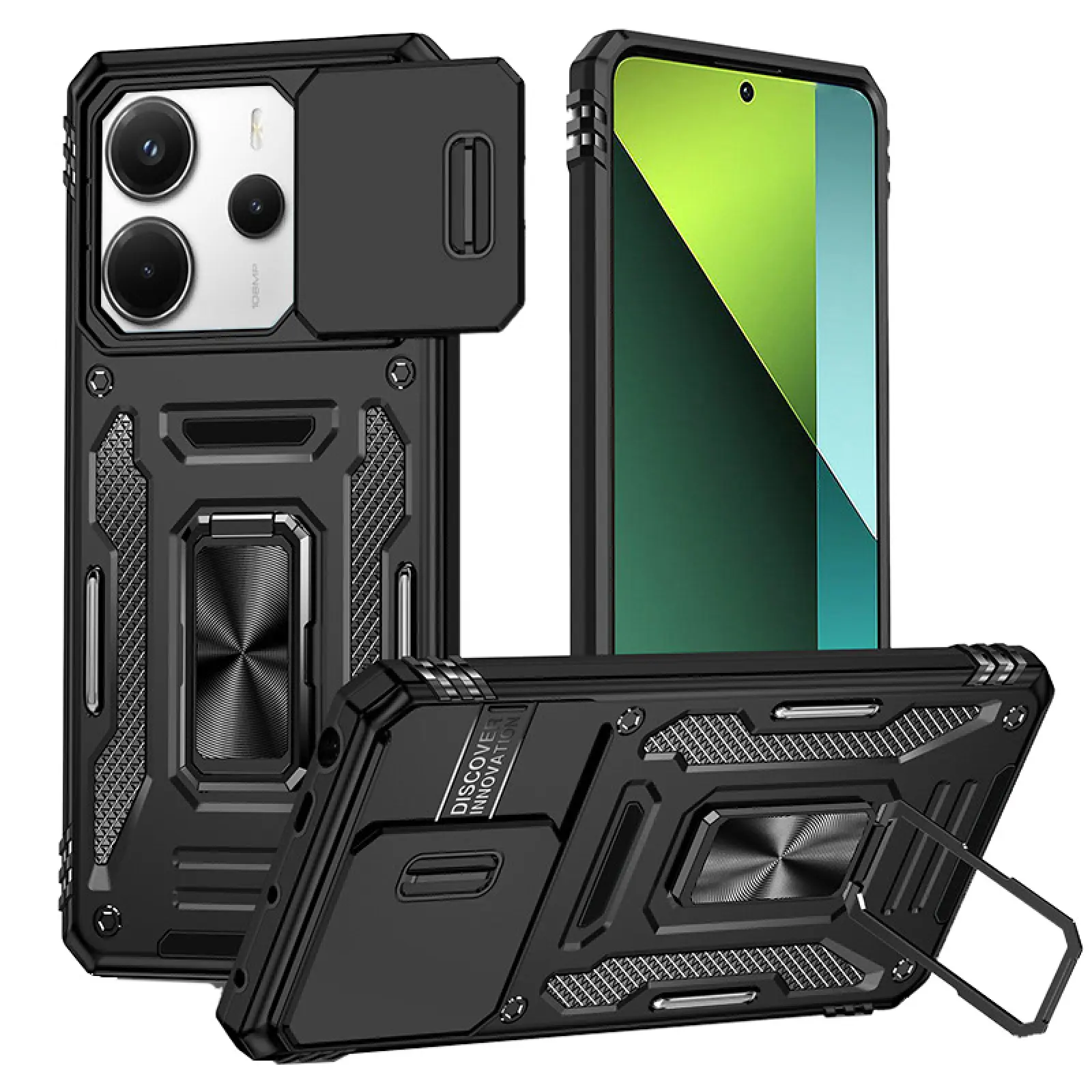 Ударопрочный чехол Camshield Army Ring для Xiaomi Redmi Note 14 4G (Int. version) / 14 5G, Черный / Black, Силикон, купить оптом с доставкой