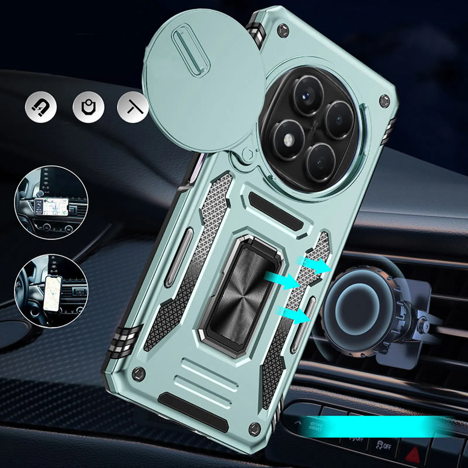 Ударопрочный чехол Camshield Army Ring для Xiaomi Redmi Note 14 Pro 4G/5G / Poco X7, Зеленый / Light Green 1, Силикон, купить оптом с доставкой