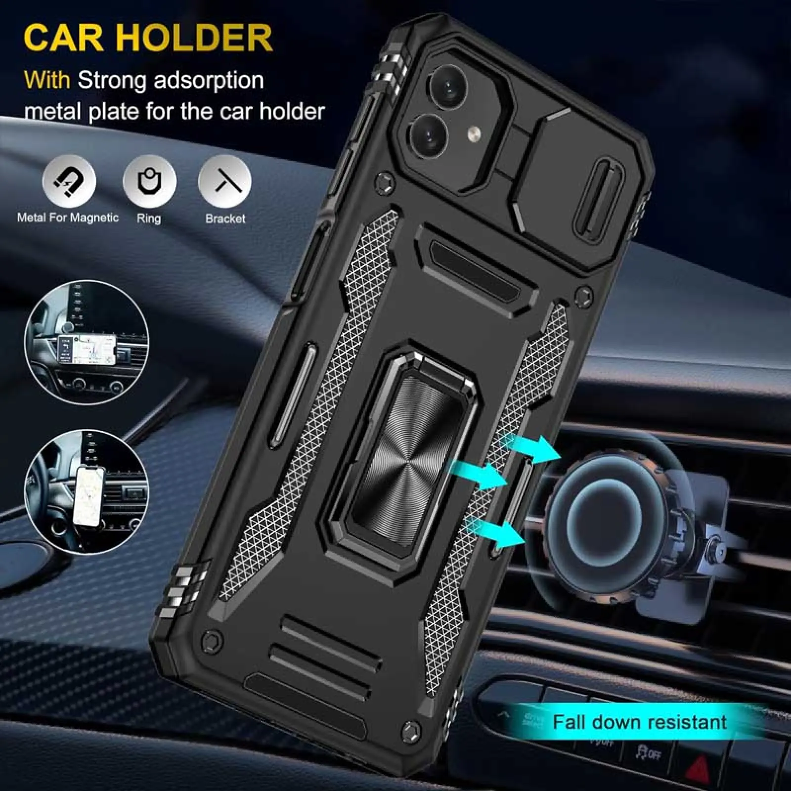 Ударопрочный чехол Camshield Army Ring для Samsung Galaxy A07, Черный / Black 3, Силикон, купить оптом с доставкой