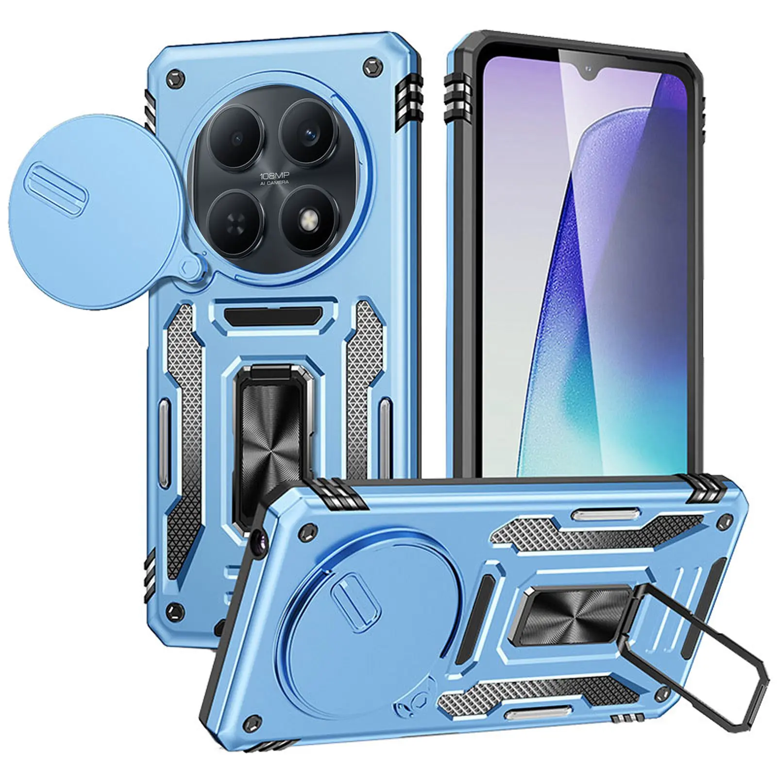 Ударопрочный чехол Camshield Army Ring для Xiaomi Redmi Note 15 (EU) / Poco M8 5G, Голубой / Light Blue, Силикон, купить оптом с доставкой