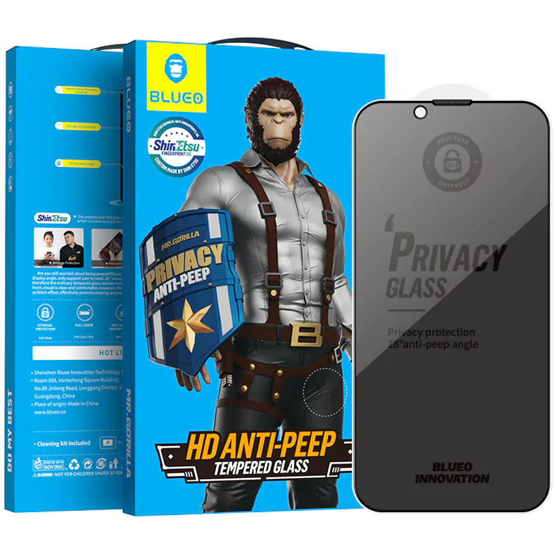 Защитное 2.5D стекло Blueo Full Cover Anti-Peep для Apple iPhone 15 Pro Max (6.7"), Закаленное стекло, купить оптом с доставкой