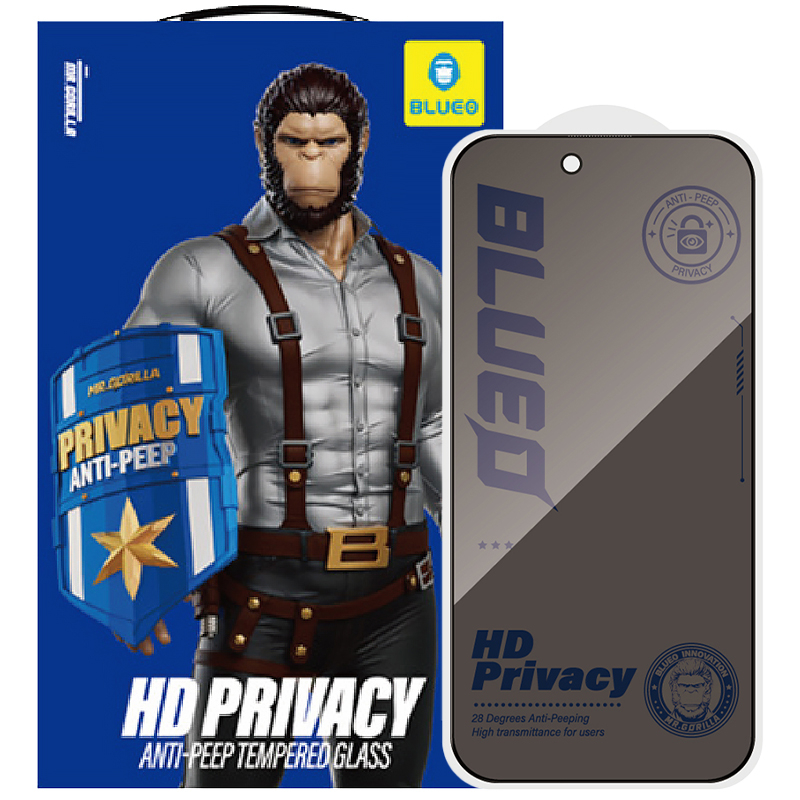 Антишпигун скло Blueo Anti-Peep Full Cover HD для Apple iPhone 18 Pro | Privacy Glass на малюнкі №1