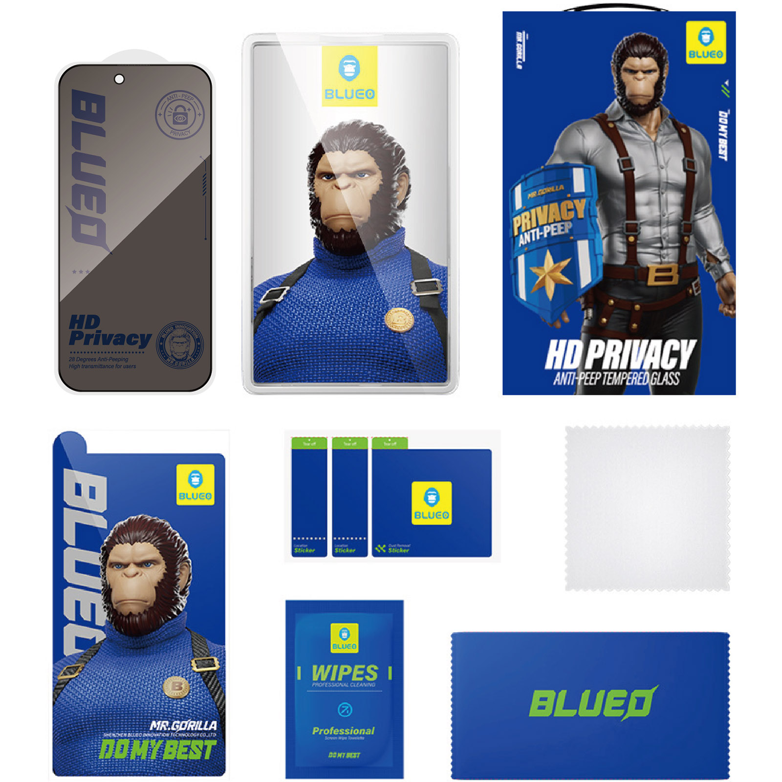 Захисне 2.5D скло Blueo Full Cover Anti-Peep для Apple iPhone 18 Pro (6.3"), Чорний 3, Загартоване скло, купити оптом з доставкою