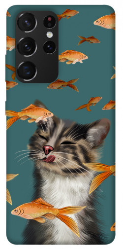 Чехол itsPrint Cat with fish для Samsung Galaxy S21 Ultra