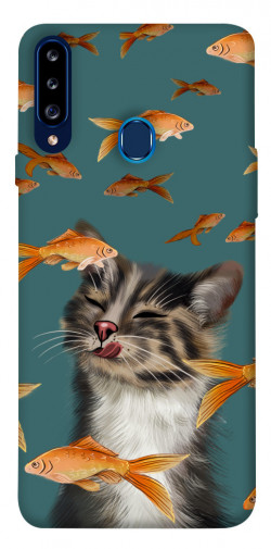 Чохол itsPrint Cat with fish для Samsung Galaxy A20s