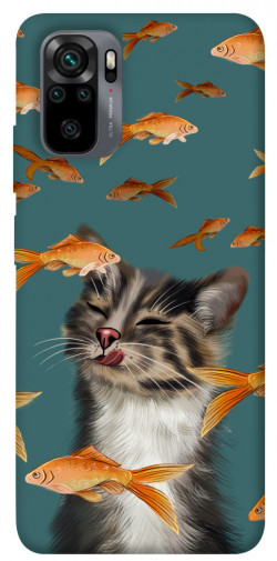 Чехол itsPrint Cat with fish для Xiaomi Redmi Note 10 / Note 10s
