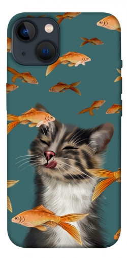 Чехол itsPrint Cat with fish для Apple iPhone 13 (6.1")