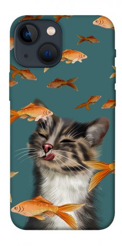 Чехол itsPrint Cat with fish для Apple iPhone 13 mini (5.4")