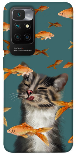 Чехол itsPrint Cat with fish для Xiaomi Redmi 10