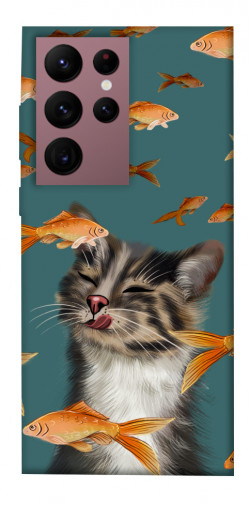Чехол itsPrint Cat with fish для Samsung Galaxy S22 Ultra