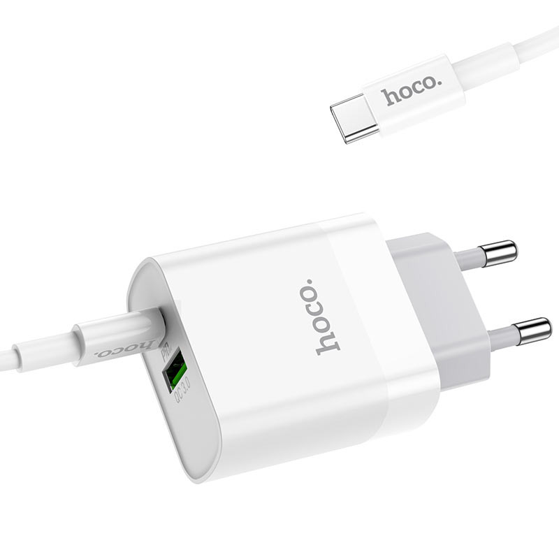 СЗУ Hoco C80A Rapido PD20W+QC3.0 (1USB-A/1C) + кабель Type-C to Type-C, Белый 2, купить оптом с доставкой