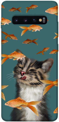 Чохол itsPrint Cat with fish для Samsung Galaxy S10+