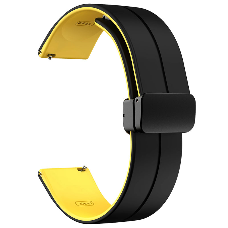 Силіконовий ремінець Classy для Smart Watch 20mm, Black / Yellow 1, Силікон (TPU), купити оптом з доставкою