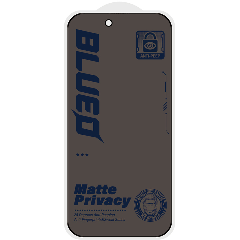 Захисне 2.5D скло Blueo Full Cover Anti-Peep Matte для Apple iPhone 18 Pro (6.3"), Чорний 1, Загартоване скло, купити оптом з доставкою