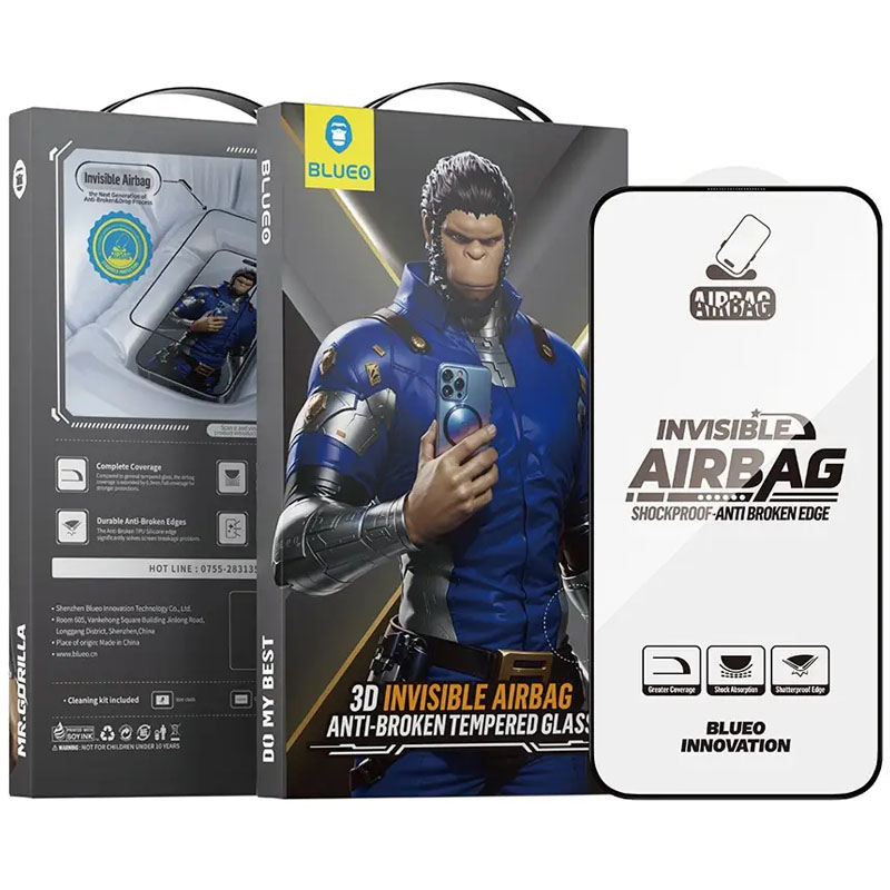 Уценка Защитное 3D стекло Blueo Invisible Airbag Anti-broken для Apple iPhone 17 Pro Max (6.9"), Вскрытая упаковка / Черный 2, Закаленное стекло, купить оптом с доставкой
