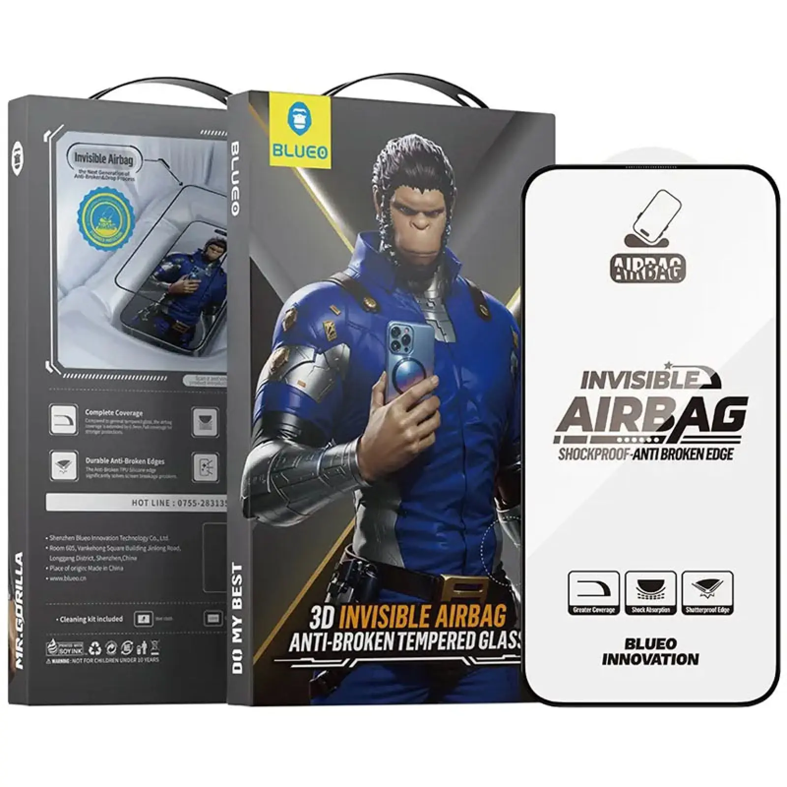 Защитное 3D стекло Blueo Invisible Airbag Anti-broken для Apple iPhone 17 Air (6.5"), Черный 2, Закаленное стекло, купить оптом с доставкой