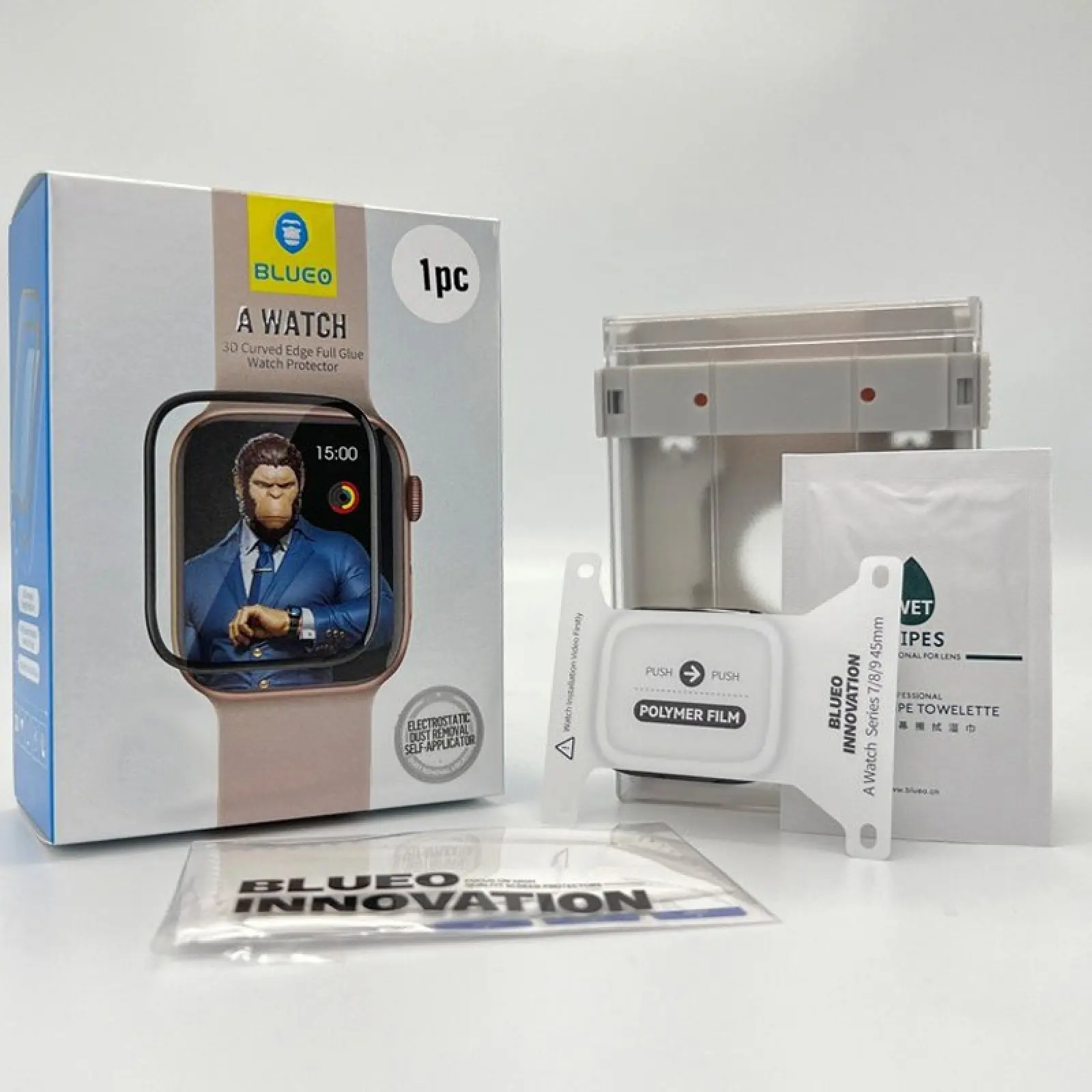 Полимерная 3D пленка Blueo High-Molecule для Apple Watch 7/8/9 41mm (+ аппликатор), Черный 1, Пленка, купить оптом с доставкой