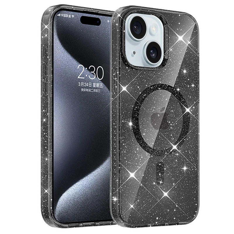 Чохол TPU Eclipse Sparkle Magnetic Fit для Apple iPhone 15 (6.1"), Black, TPU, купити оптом з доставкою