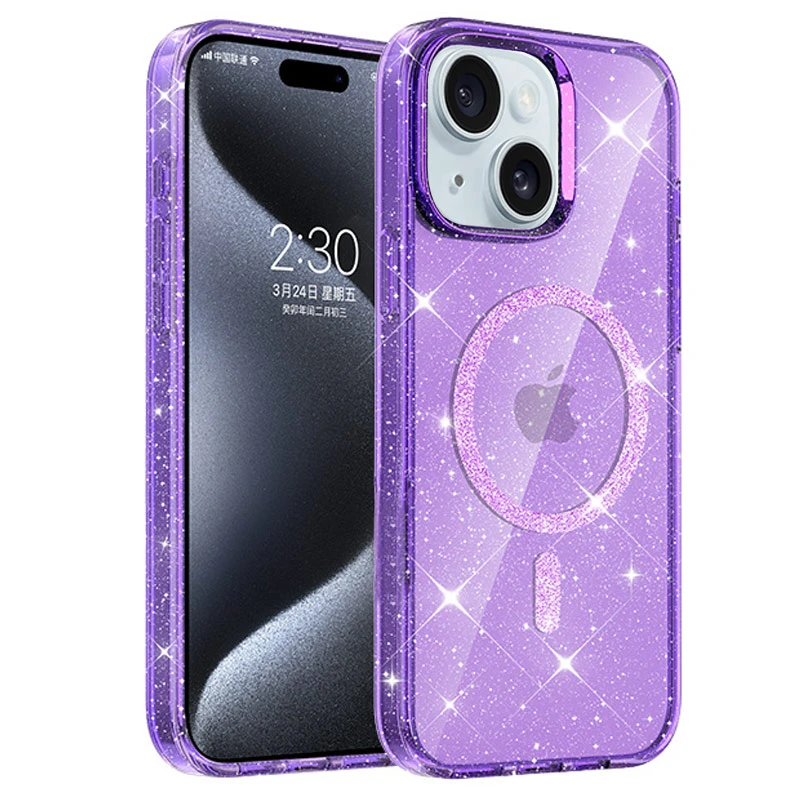 Чохол TPU Eclipse Sparkle Magnetic Fit для Apple iPhone 15 (6.1"), Purple, TPU, купити оптом з доставкою