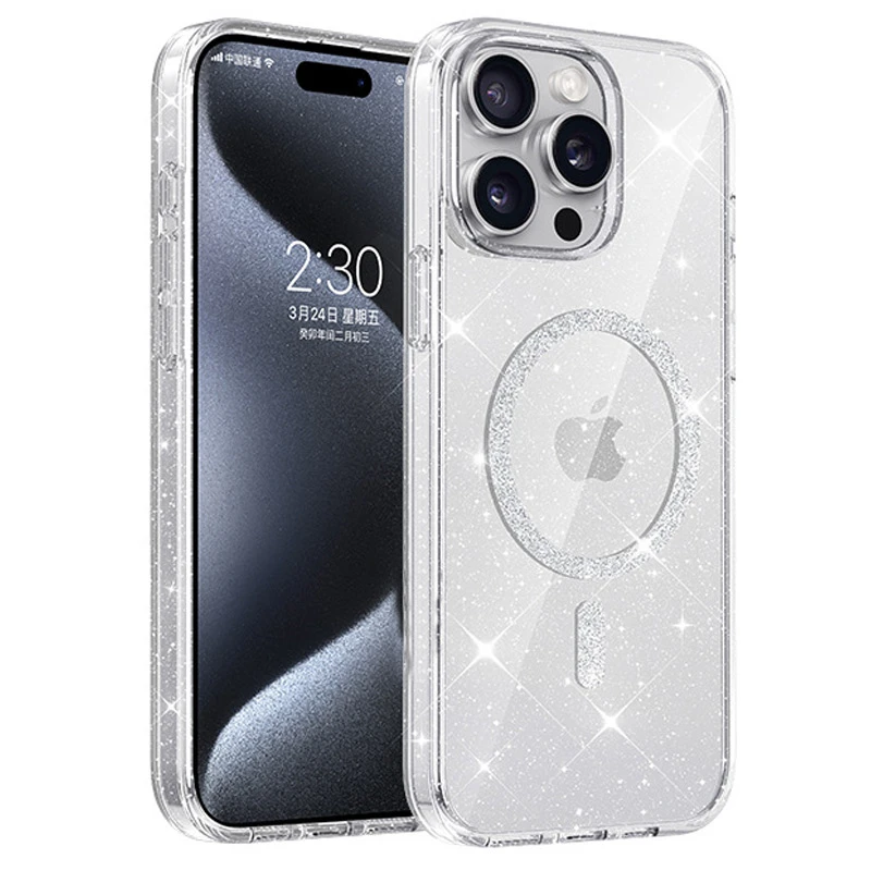 Чехол TPU Eclipse Sparkle Magnetic Fit для Apple iPhone 15 Pro (6.1"), Clear, TPU, купить оптом с доставкой