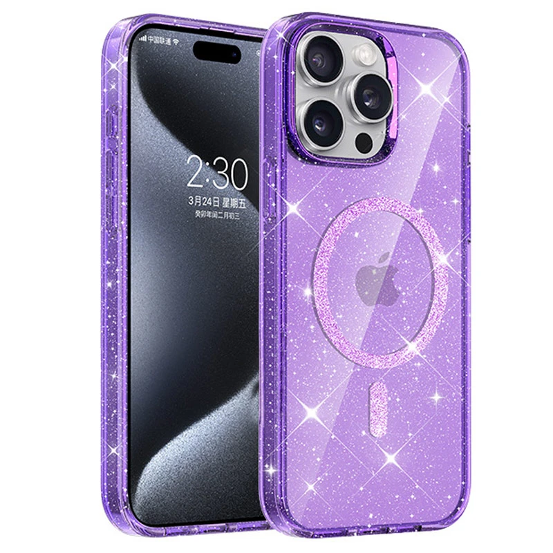 Чехол TPU Eclipse Sparkle Magnetic Fit для Apple iPhone 15 Pro (6.1"), Purple, TPU, купить оптом с доставкой