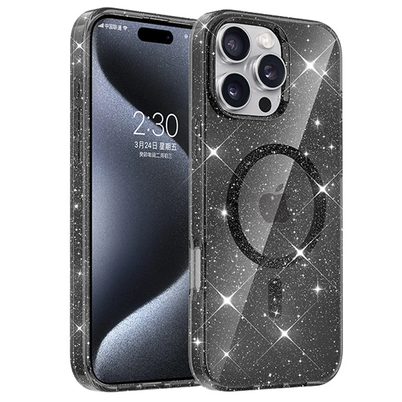 Чохол TPU Eclipse Sparkle Magnetic Fit для Apple iPhone 16 Pro (6.3"), Black, TPU, купити оптом з доставкою