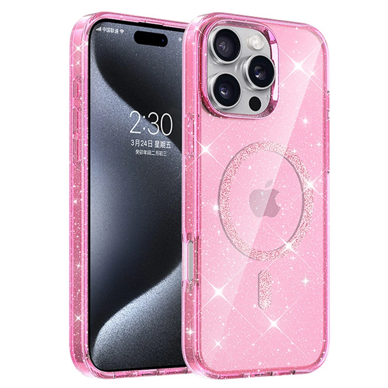 Чохол TPU Eclipse Sparkle Magnetic Fit для Apple iPhone 16 Pro (6.3"), Pink, TPU, купити оптом з доставкою