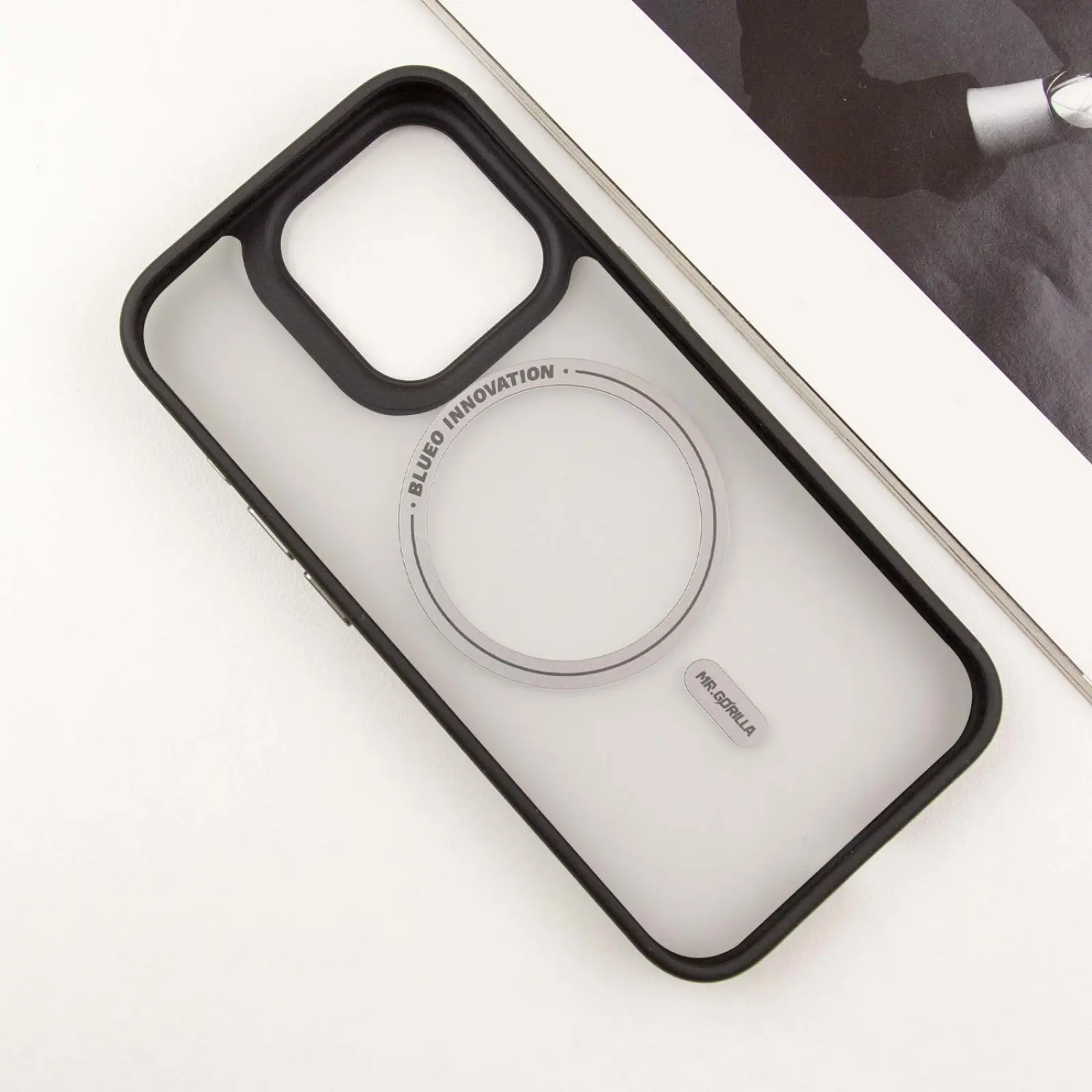 TPU+PC чехол Blueo Skin Friendly Frosted with MagSafe для Apple iPhone 16 Pro Max (6.9"), Черный / Белое кольцо 2, TPU+PC, купить оптом с доставкой