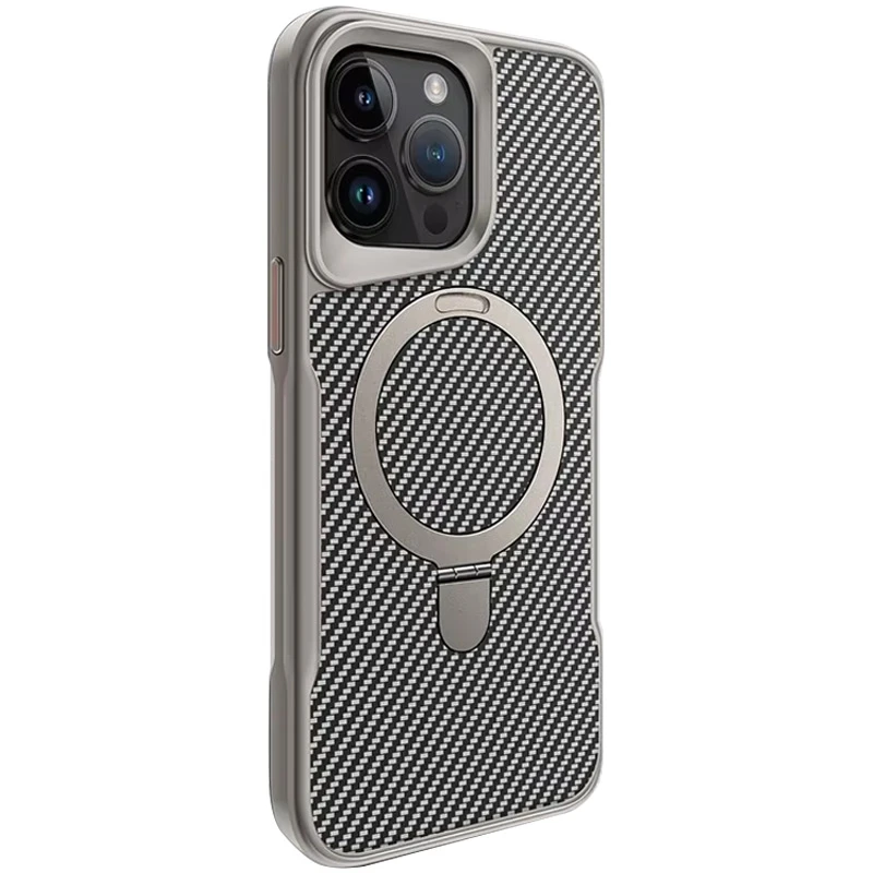 TPU+PC чехол Metal Buttons with MagSafe Carbon Ring для Apple iPhone 15 Pro Max (6.7"), Серый, TPU+PC, купить оптом с доставкой