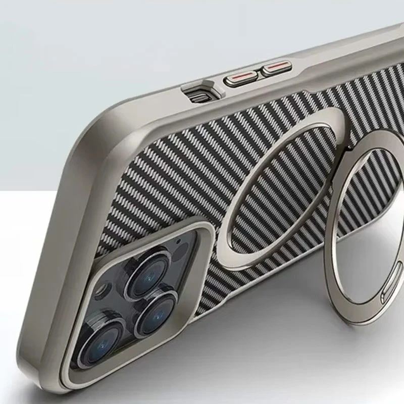 TPU+PC чехол Metal Buttons with MagSafe Carbon Ring для Apple iPhone 15 Pro Max (6.7"), Серый 2, TPU+PC, купить оптом с доставкой