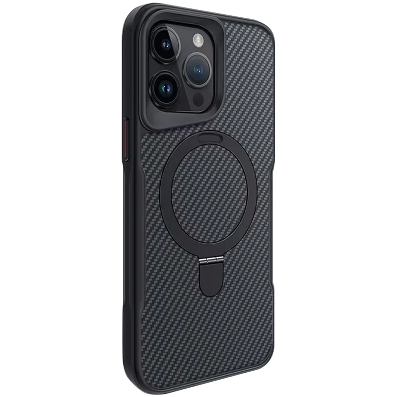 TPU+PC чехол Metal Buttons with MagSafe Carbon Ring для Apple iPhone 15 Pro Max (6.7"), Черный, TPU+PC, купить оптом с доставкой
