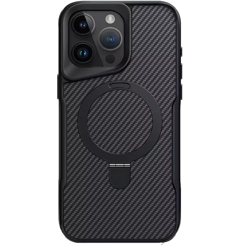 TPU+PC чехол Metal Buttons with MagSafe Carbon Ring для Apple iPhone 15 Pro Max (6.7"), Черный 1, TPU+PC, купить оптом с доставкой