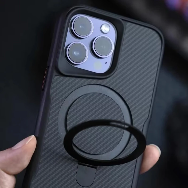 TPU+PC чехол Metal Buttons with MagSafe Carbon Ring для Apple iPhone 15 Pro Max (6.7"), Черный 2, TPU+PC, купить оптом с доставкой