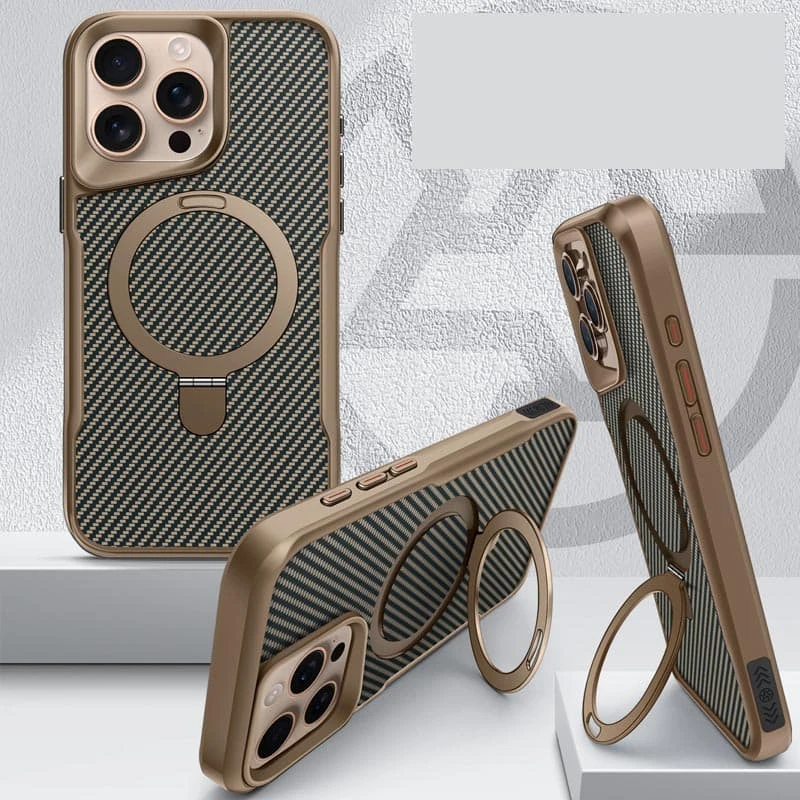 TPU+PC чехол Metal Buttons with MagSafe Carbon Ring для Apple iPhone 15 Pro Max (6.7"), Золотой 2, TPU+PC, купить оптом с доставкой