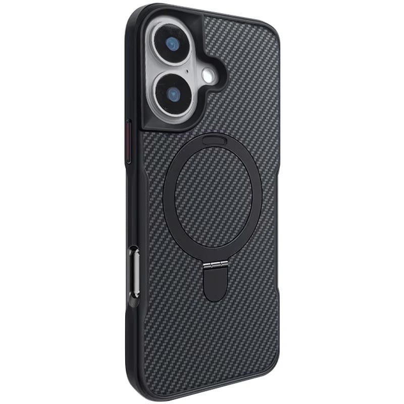 Чехол Metal Buttons with MagSafe Carbon Ring для Apple iPhone 16 (6.1) | С кольцом-подставкой на картинке №1