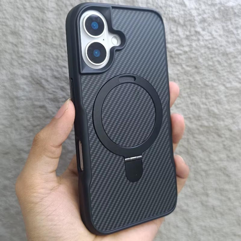 Чехол Metal Buttons with MagSafe Carbon Ring для Apple iPhone 16 (6.1) | С кольцом-подставкой на картинке №3