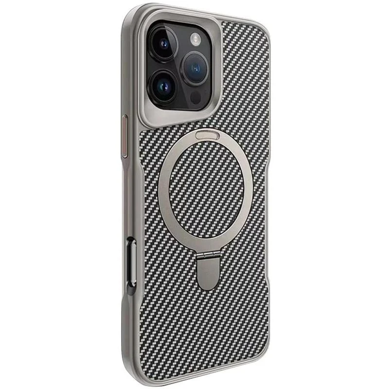 TPU+PC чохол Metal Buttons with MagSafe Carbon Ring для Apple iPhone 16 Pro (6.3"), Сірий, TPU+PC, купити оптом з доставкою