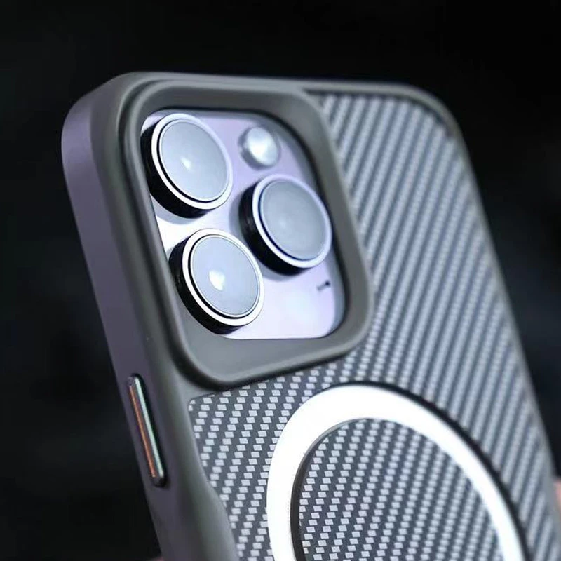 TPU+PC чохол Metal Buttons with MagSafe Carbon Ring для Apple iPhone 16 Pro (6.3"), Сірий 4, TPU+PC, купити оптом з доставкою