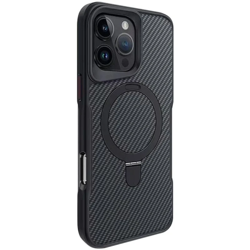 TPU+PC чохол Metal Buttons with MagSafe Carbon Ring для Apple iPhone 16 Pro (6.3"), Чорний, TPU+PC, купити оптом з доставкою