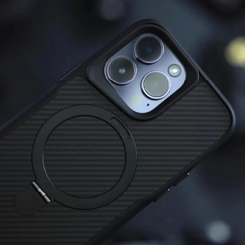 TPU+PC чохол Metal Buttons with MagSafe Carbon Ring для Apple iPhone 16 Pro (6.3"), Чорний 3, TPU+PC, купити оптом з доставкою