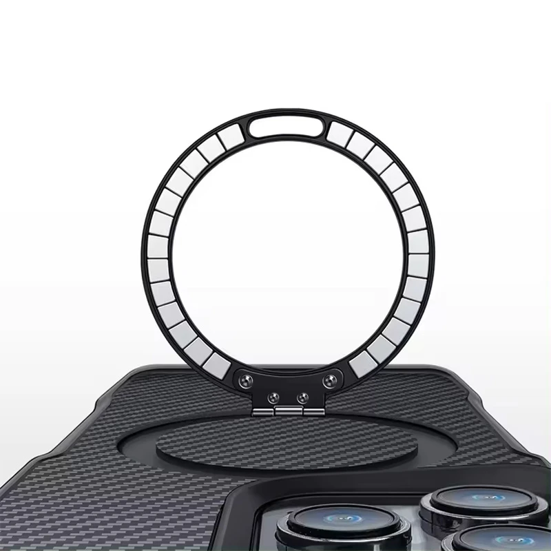 TPU+PC чохол Metal Buttons with MagSafe Carbon Ring для Apple iPhone 16 Pro (6.3"), Чорний 6, TPU+PC, купити оптом з доставкою